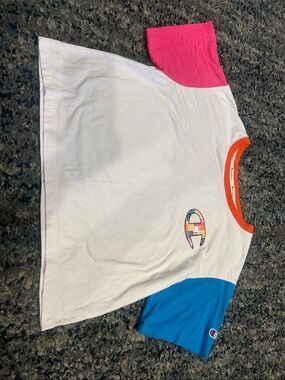 Champion Colorblock Short Sleeve Tee in White, Pink, Blue